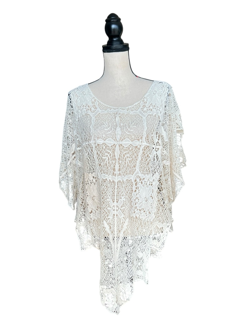 Solitaire Cream Crochet Swim Coverup Poncho Size M